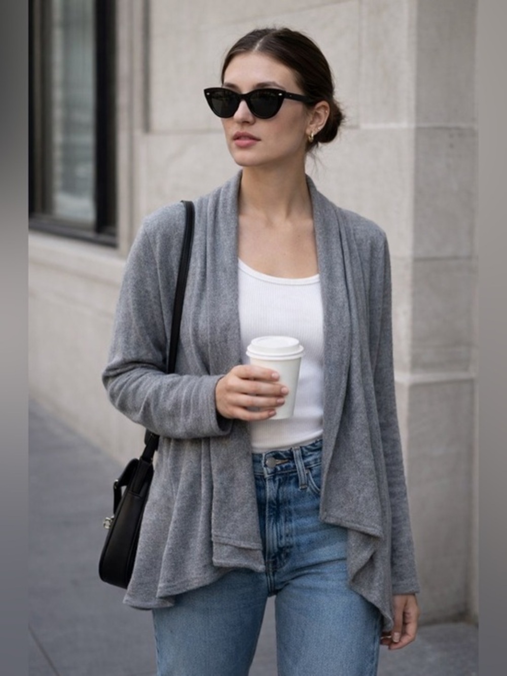 James Perse Open Drape Cardigan Jacket in Charcoal 2 (M) Shawl Collar